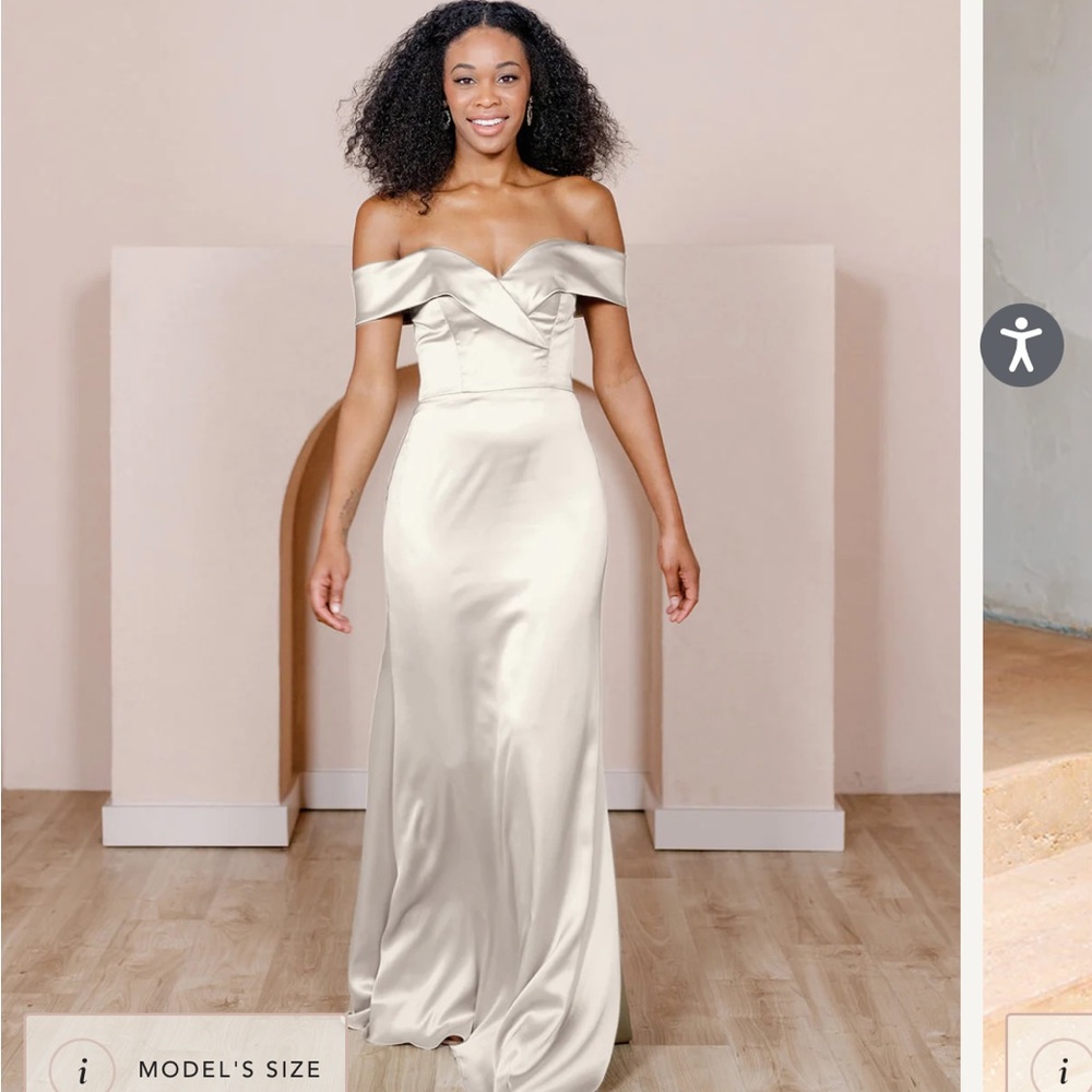 Revelry Satin Bardot Soft Champagne Dress